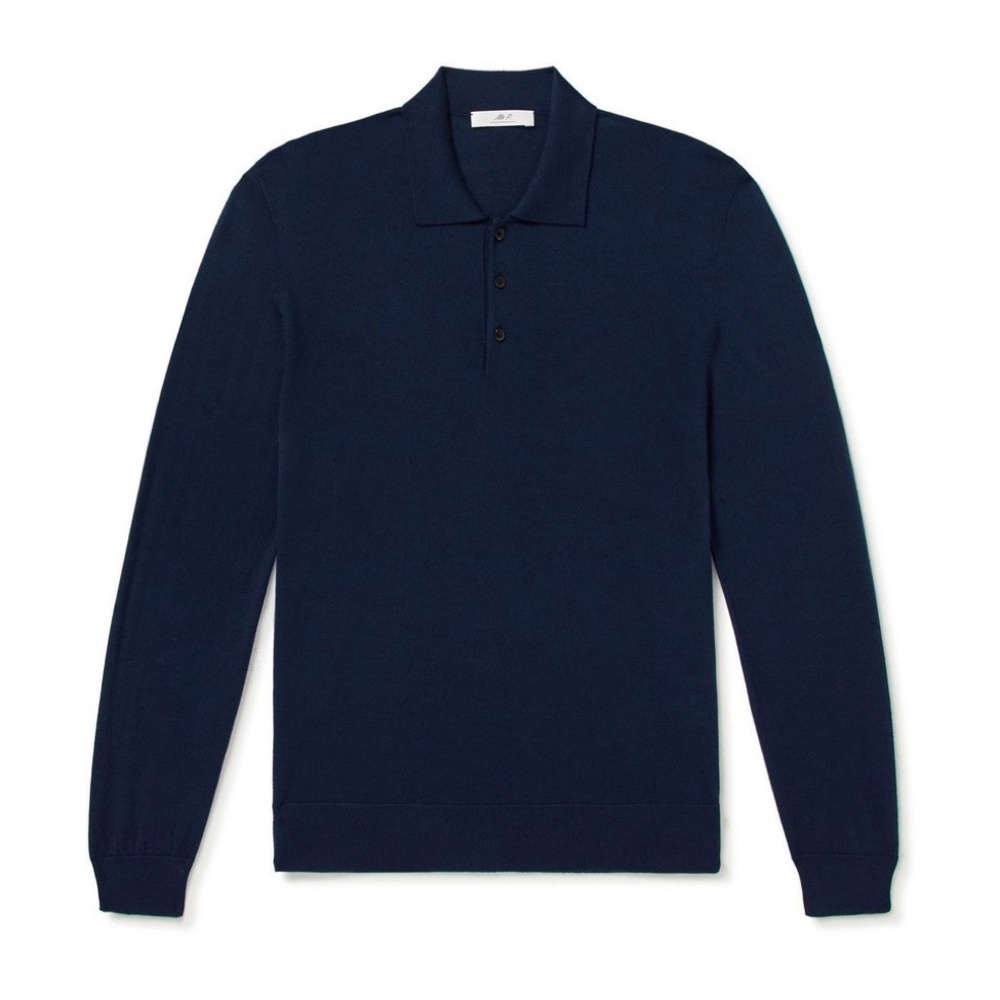 Mr Porter / Mr P. - Cashmere and Silk-Blend Polo Shirt - Blue / Navy M